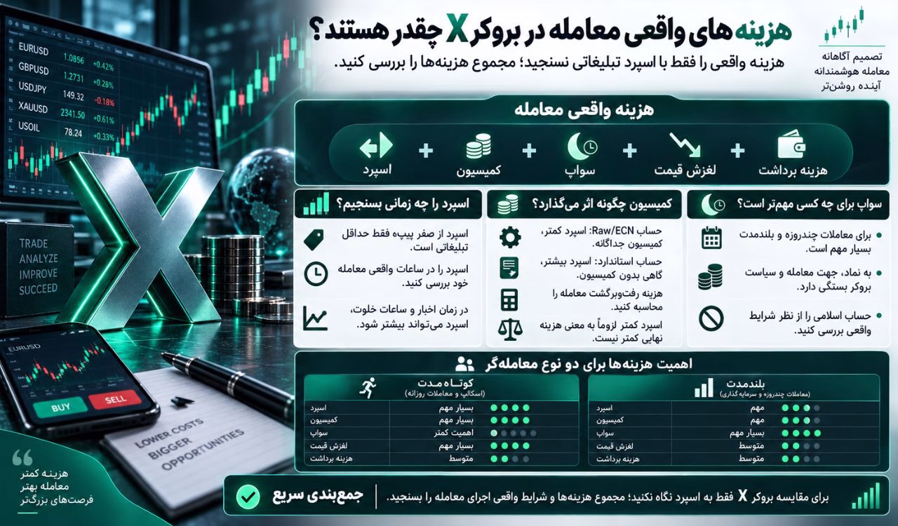 هزینه‌های واقعی معامله در بروکر X چقدر هستند؟